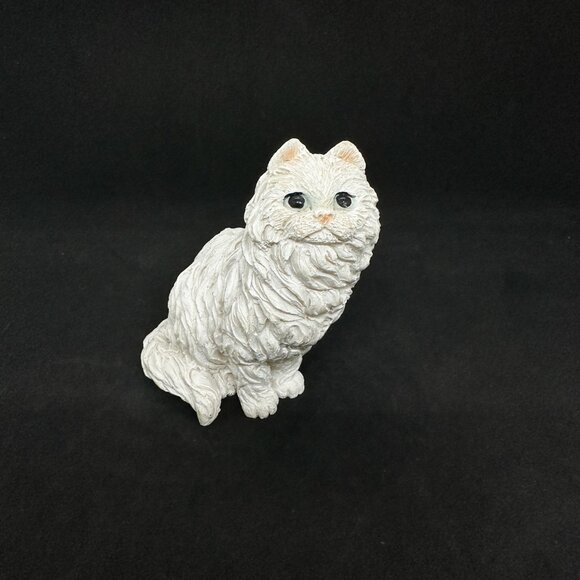 Vintage Long Hair Cat Persian Sandicast Stone Critter Style White Hand Painted - Picture 1 of 8